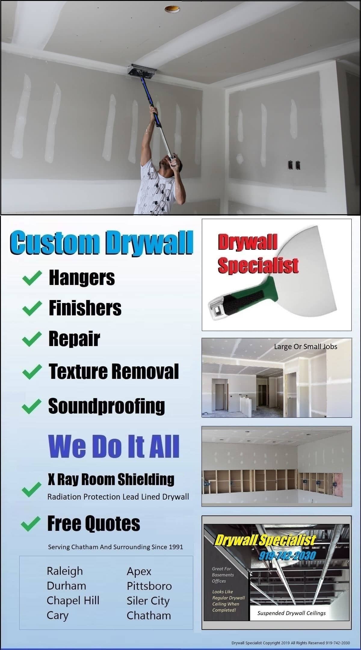 Nextdoor Major Drywall Restoration Repair Finisher Taping Mudding Contractors/Companies | Raleigh Durham RTP Piedmont NC