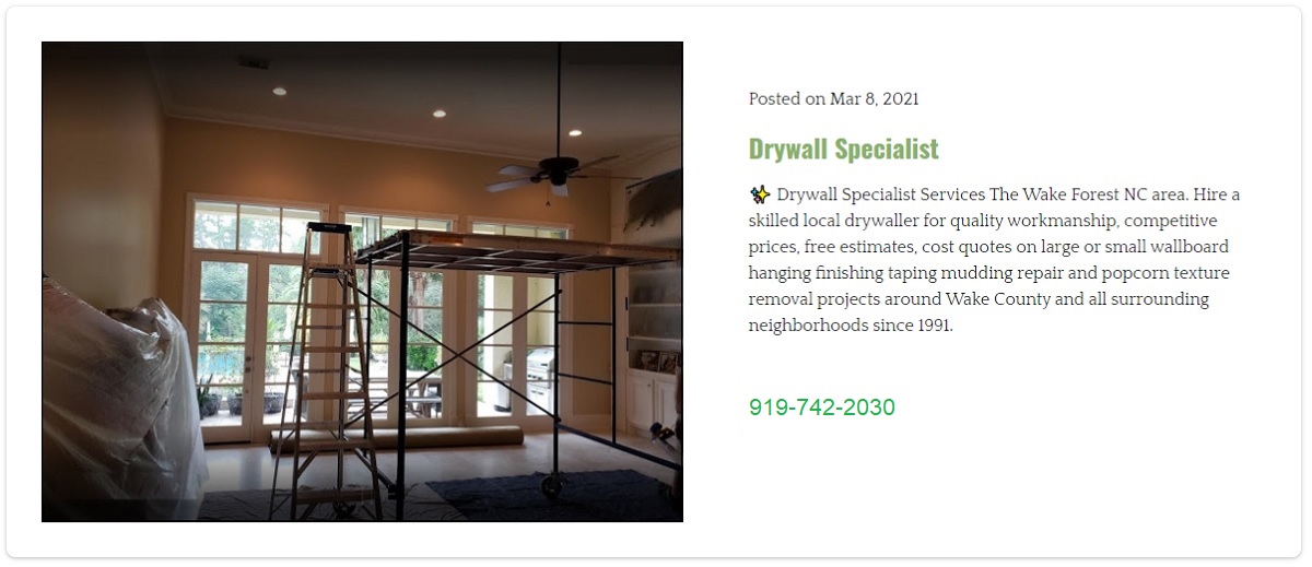 Sanford Drywall Subs Needed Hanging Finishing Repair Popcorn Texture Removal