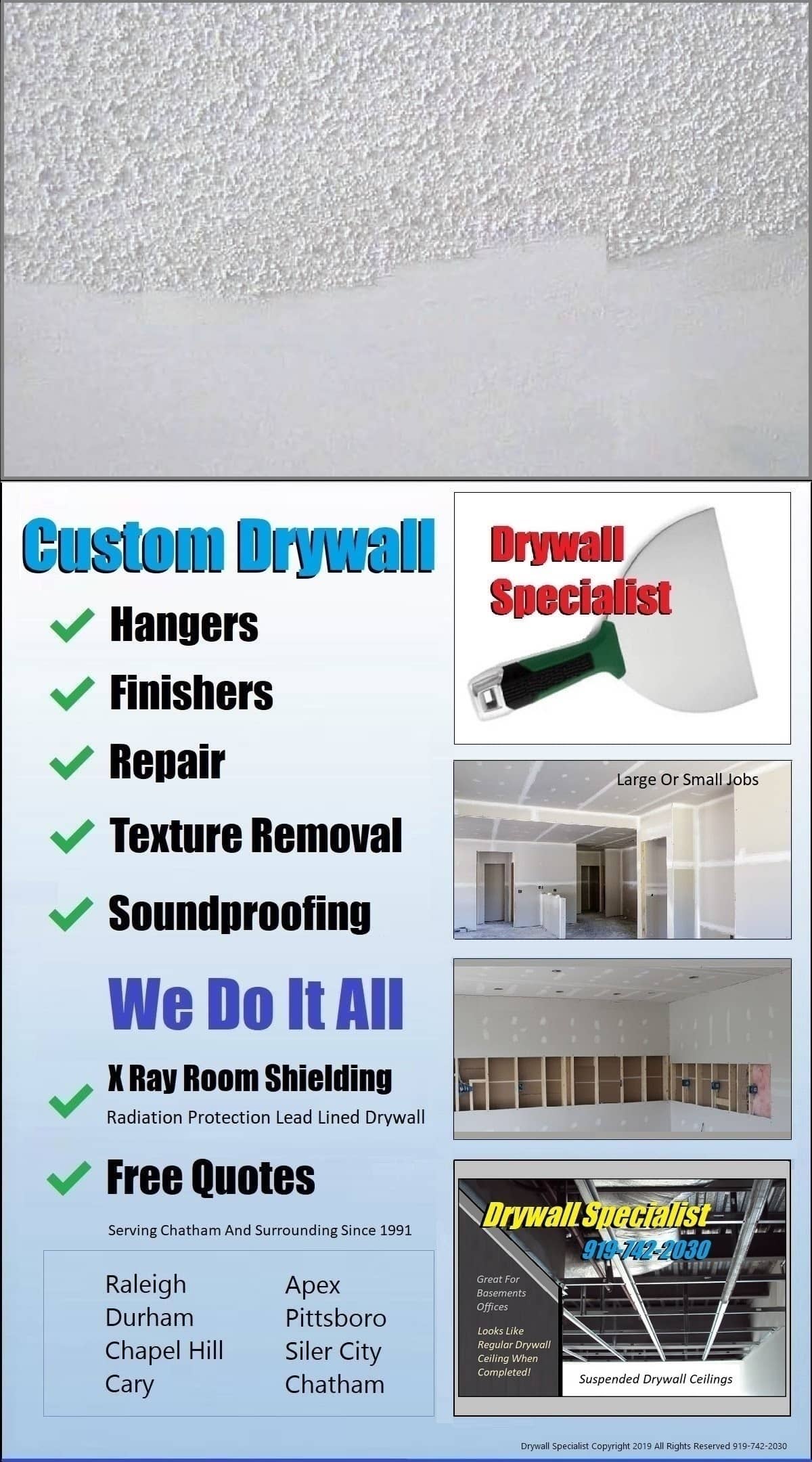 Nextdoor Cash Discounts Drywall Popcorn Texture Removal Acoustic Ceiling Repair Contractor | Raleigh Durham RTP Piedmont NC